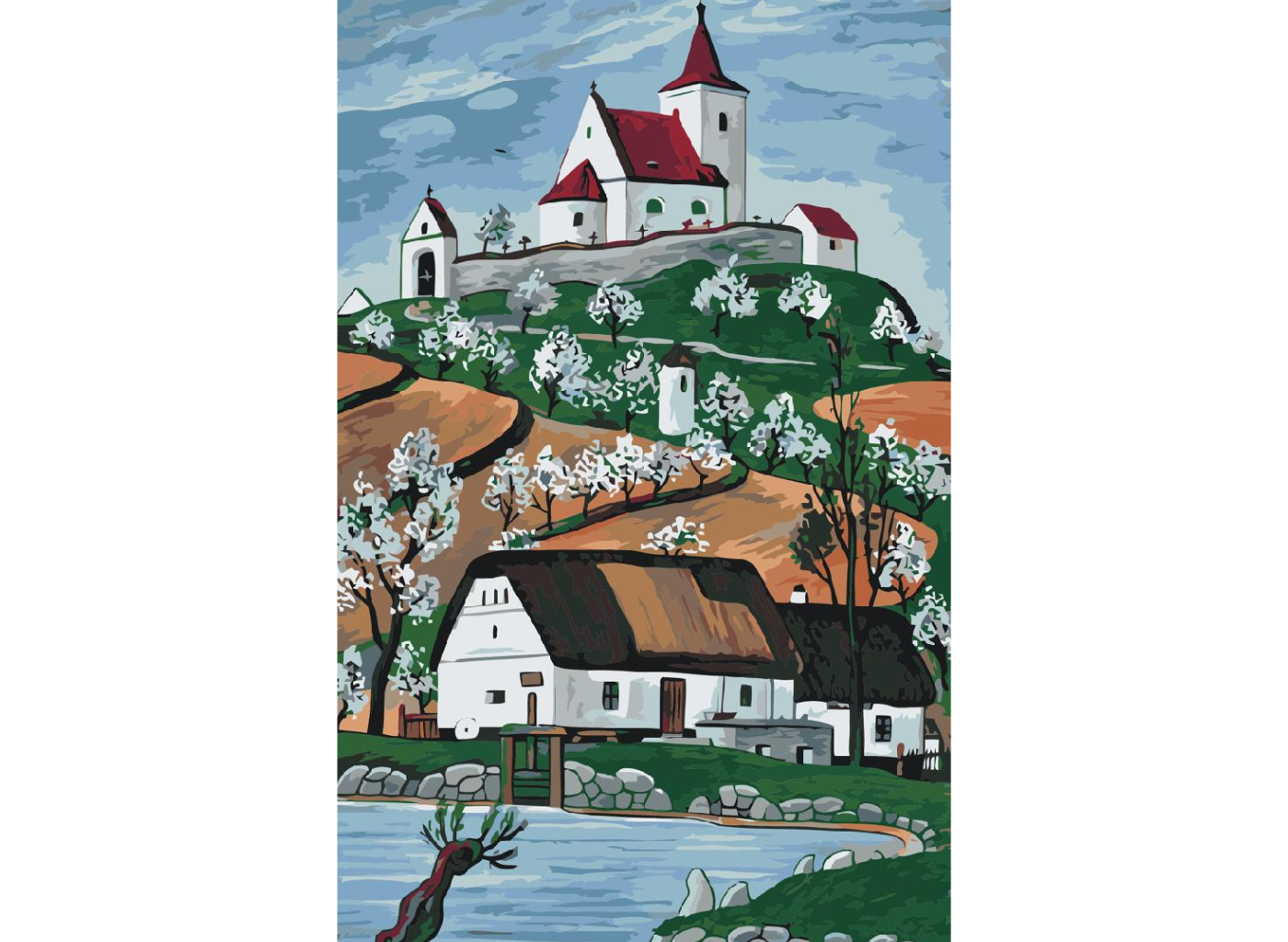 MALUJEŠ Malování podle čísel - JOSEF LADA - MLÝN S KOSTELÍKEM 1944 Rozměr: 40x60 cm, Rámování: bez rámu a bez vypnutí plátna