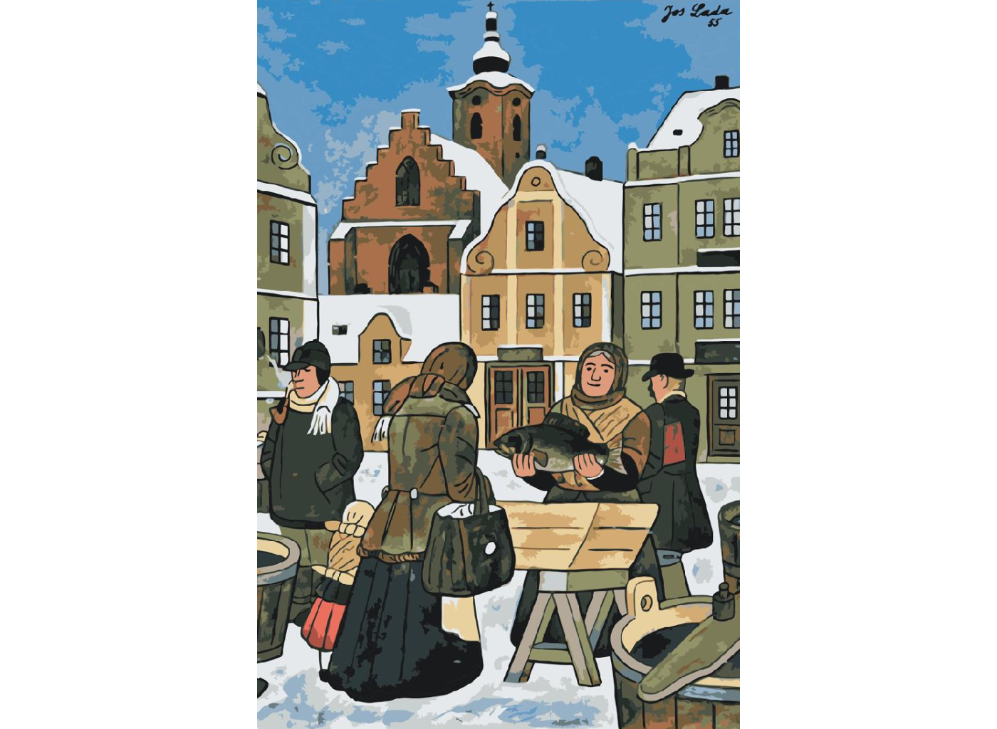 MALUJEŠ Malování podle čísel - JOSEF LADA - VÁNOČNÍ KAPR 1955 Rozměr: 80x120 cm, Rámování: bez rámu a bez vypnutí plátna