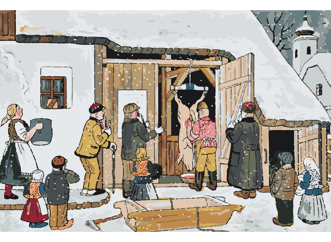 MALUJEŠ Malování podle čísel - JOSEF LADA - ZABIJAČKA 1942 Rozměr: 80x120 cm, Rámování: vypnuté plátno na rám