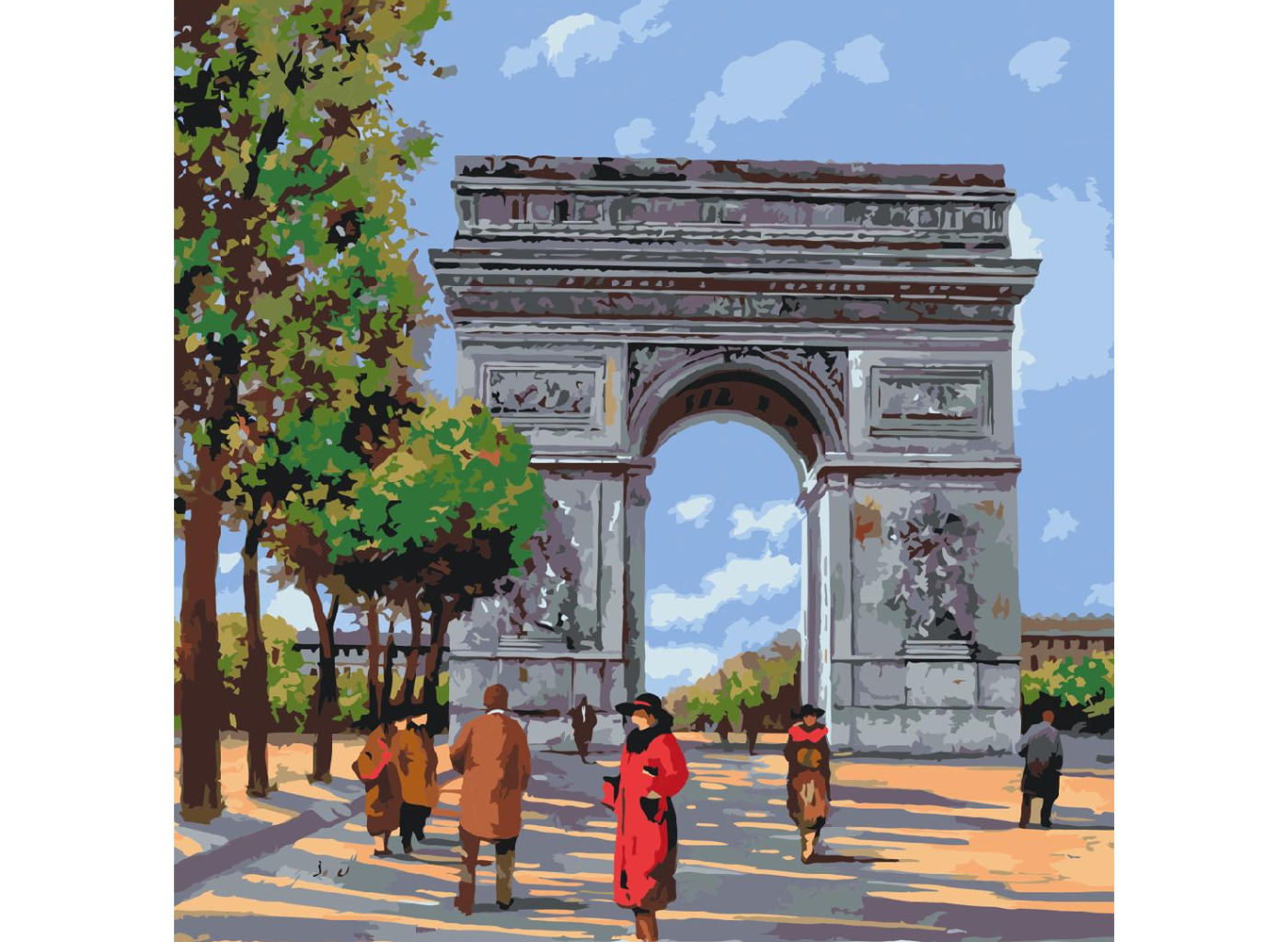 MALUJEŠ Malování podle čísel - GUIDO BORRELI - VÍTĚZNÝ OBLOUK V PAŘÍŽI Rozměr: 80x80 cm, Rámování: bez rámu a bez vypnutí plátna