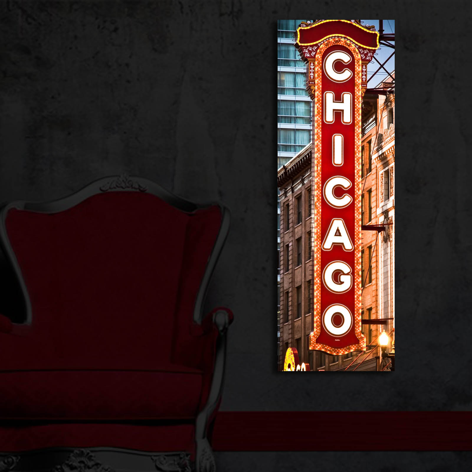 ASIR Dekorativní nástěnný obraz CHICAGO s led osvětlením 30x90 cm plátno