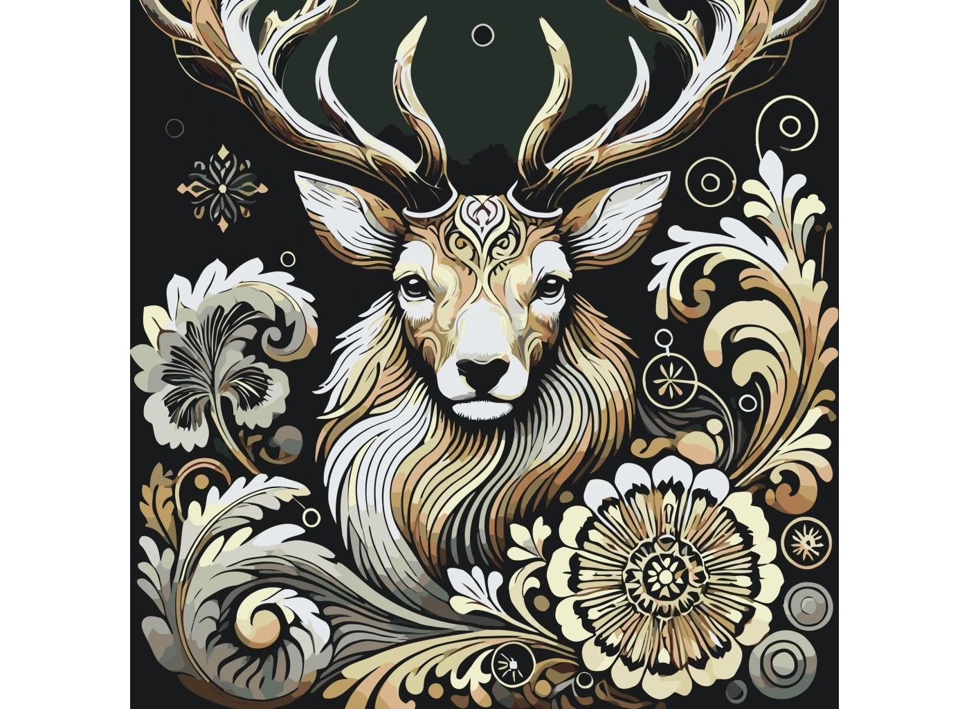 MALUJEŠ Malování podle čísel - JELEN S ORNAMENTY Rozměr: 80x80 cm, Rámování: bez rámu a bez vypnutí plátna