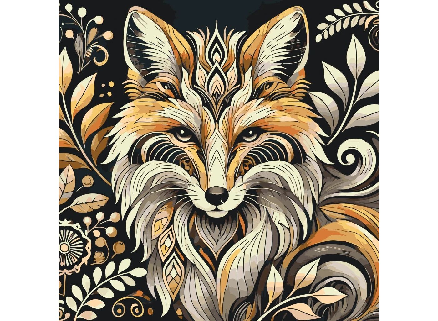 MALUJEŠ Malování podle čísel - LIŠKA S ORNAMENTY Rozměr: 50x50 cm, Rámování: vypnuté plátno na rám
