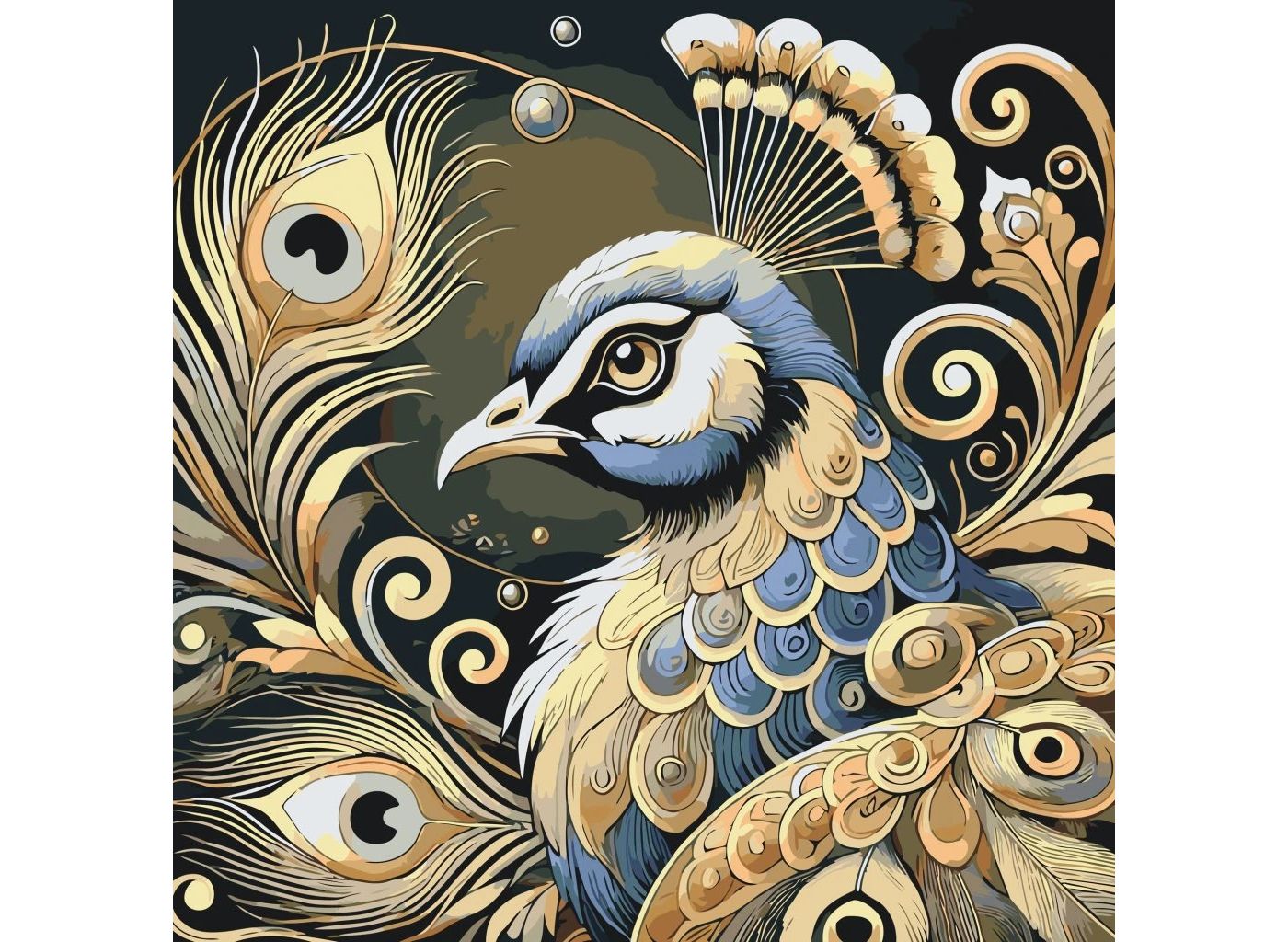 MALUJEŠ Malování podle čísel - PÁV S ORNAMENTY Rozměr: 50x50 cm, Rámování: vypnuté plátno na rám