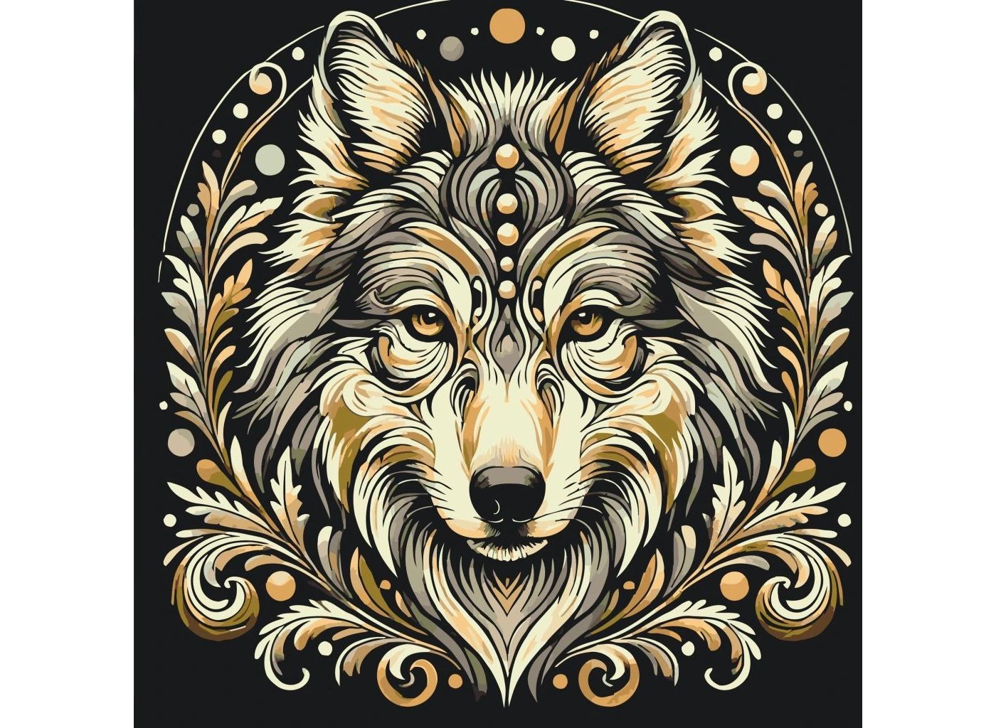 MALUJEŠ Malování podle čísel - VLK S ORNAMENTY Rozměr: 80x80 cm, Rámování: vypnuté plátno na rám