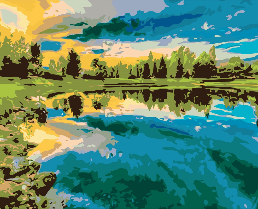 MALUJEŠ Malování podle čísel - KRÁSNÉ NEBE NAD JEZEREM Rozměr: 80x100 cm, Rámování: bez rámu a bez vypnutí plátna