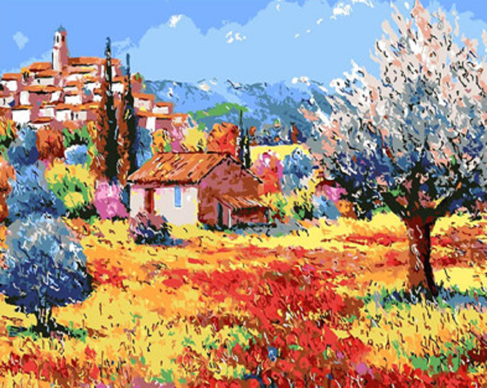 MALUJEŠ Malování podle čísel - MALÝ DOMEK POD MĚSTEČKEM Rozměr: 60x80 cm, Rámování: bez rámu a bez vypnutí plátna