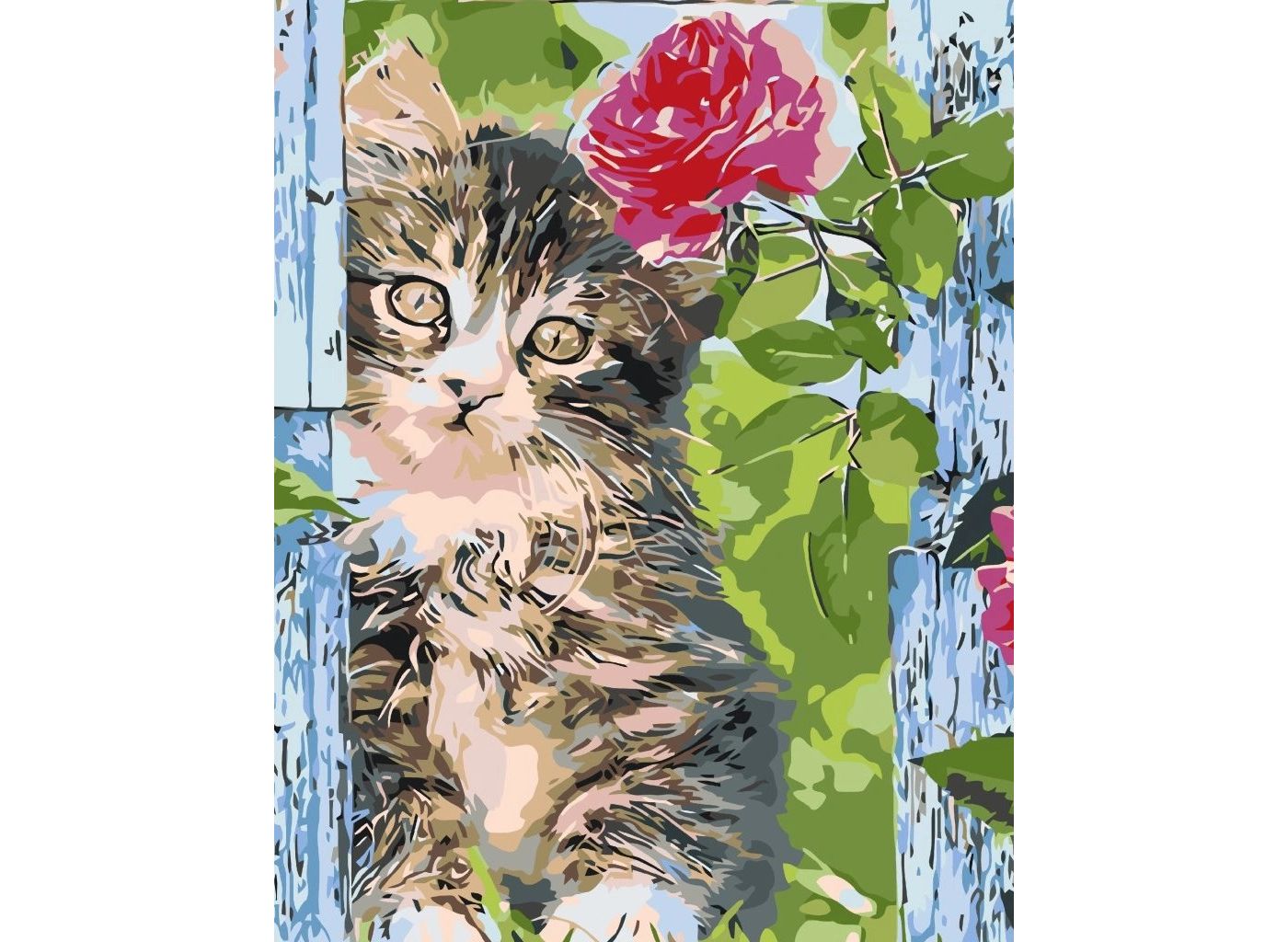 MALUJEŠ Malování podle čísel - KRÁSNÝ KOCOUREK S RŮŽIČKOU Rozměr: 30 x 40 cm, Rámování: vypnuté plátno na rám