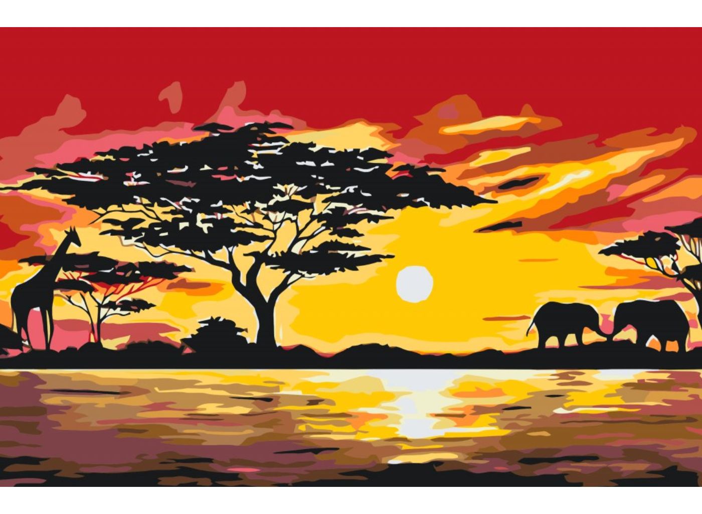 MALUJEŠ Malování podle čísel - AFRIKA ŽIRAFA A SLONI Rozměr: 60 x 80 cm, Rámování: bez rámu a bez vypnutí plátna
