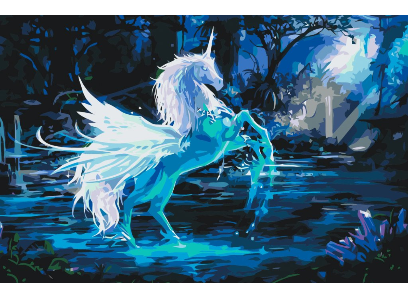 MALUJEŠ Malování podle čísel - NOČNÍ PŮVAB JEDNOROŽCE Rozměr: 40x60 cm, Rámování: vypnuté plátno na rám