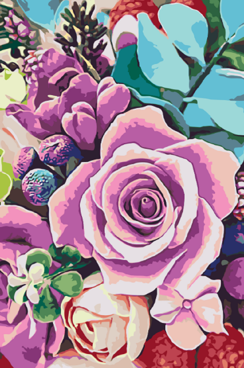 MALUJEŠ Malování podle čísel - FIALKOVÁ RŮŽE MEZI KVĚTINAMI Rozměr: 80x120 cm, Rámování: bez rámu a bez vypnutí plátna