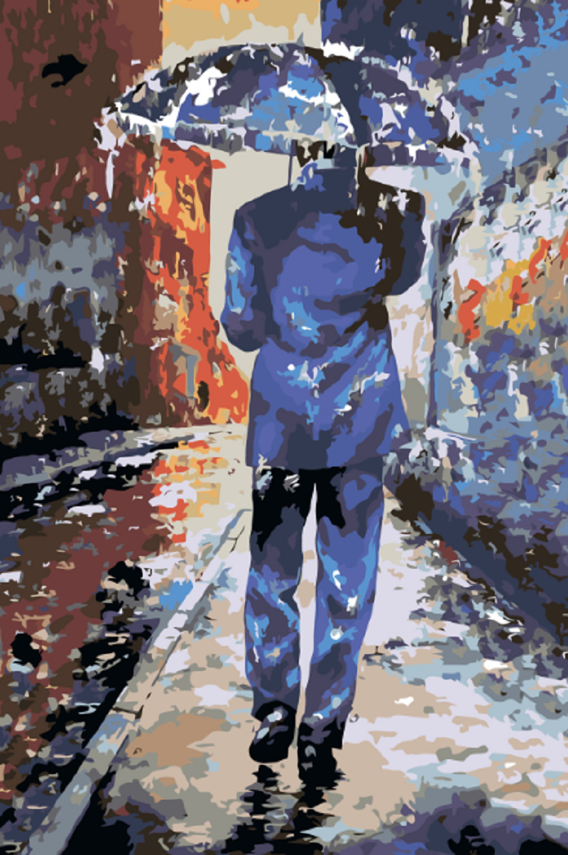 MALUJEŠ Malování podle čísel - MUŽ S DEŠTNÍKEM Rozměr: 40x60 cm, Rámování: bez rámu a bez vypnutí plátna