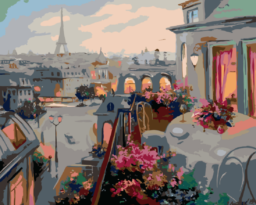 MALUJEŠ Malování podle čísel - PAŘÍŽ Z BALKONU Rozměr: 60x80 cm, Rámování: bez rámu a bez vypnutí plátna