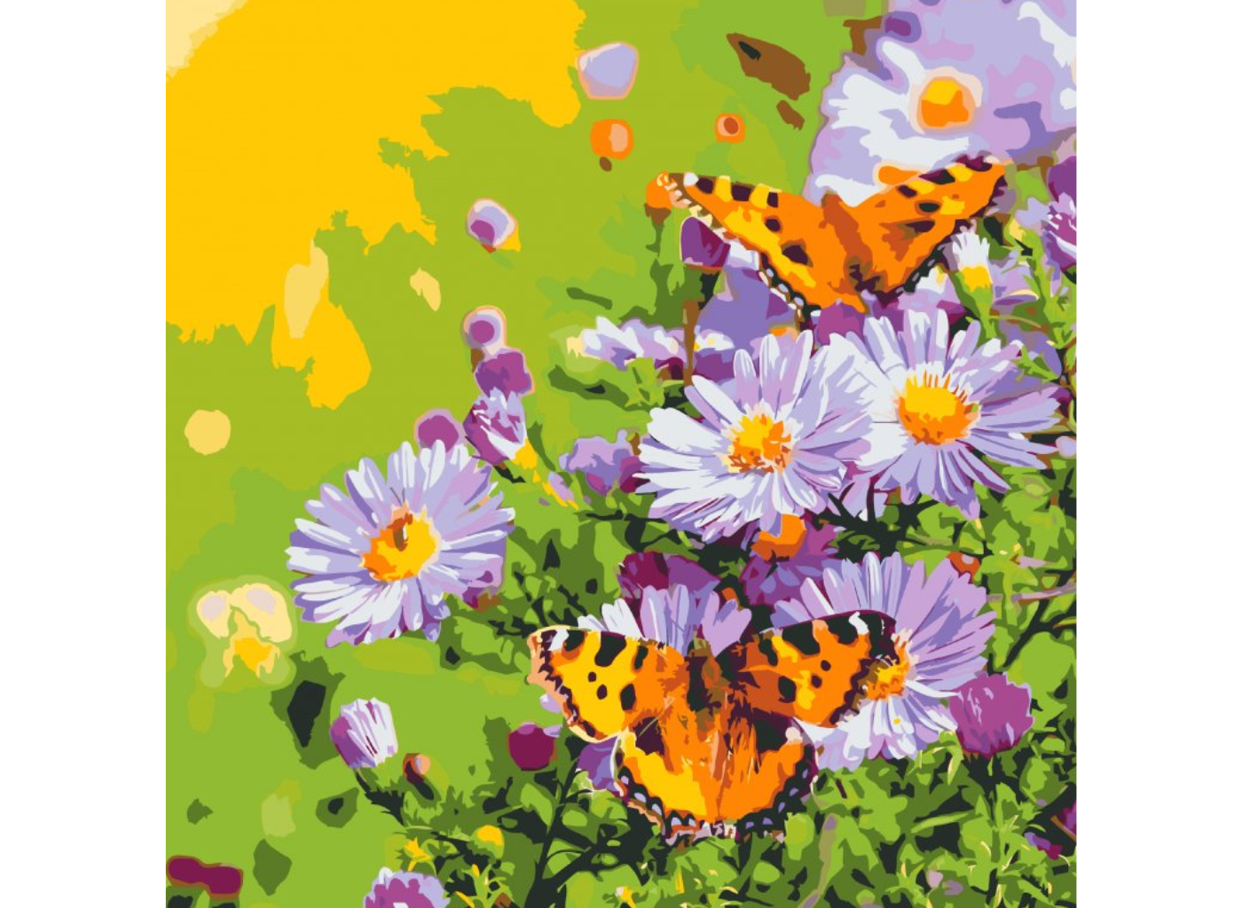 MALUJEŠ Malování podle čísel - MOTÝLCI NA KOPRETINÁCH Rozměr: 80x80 cm, Rámování: vypnuté plátno na rám