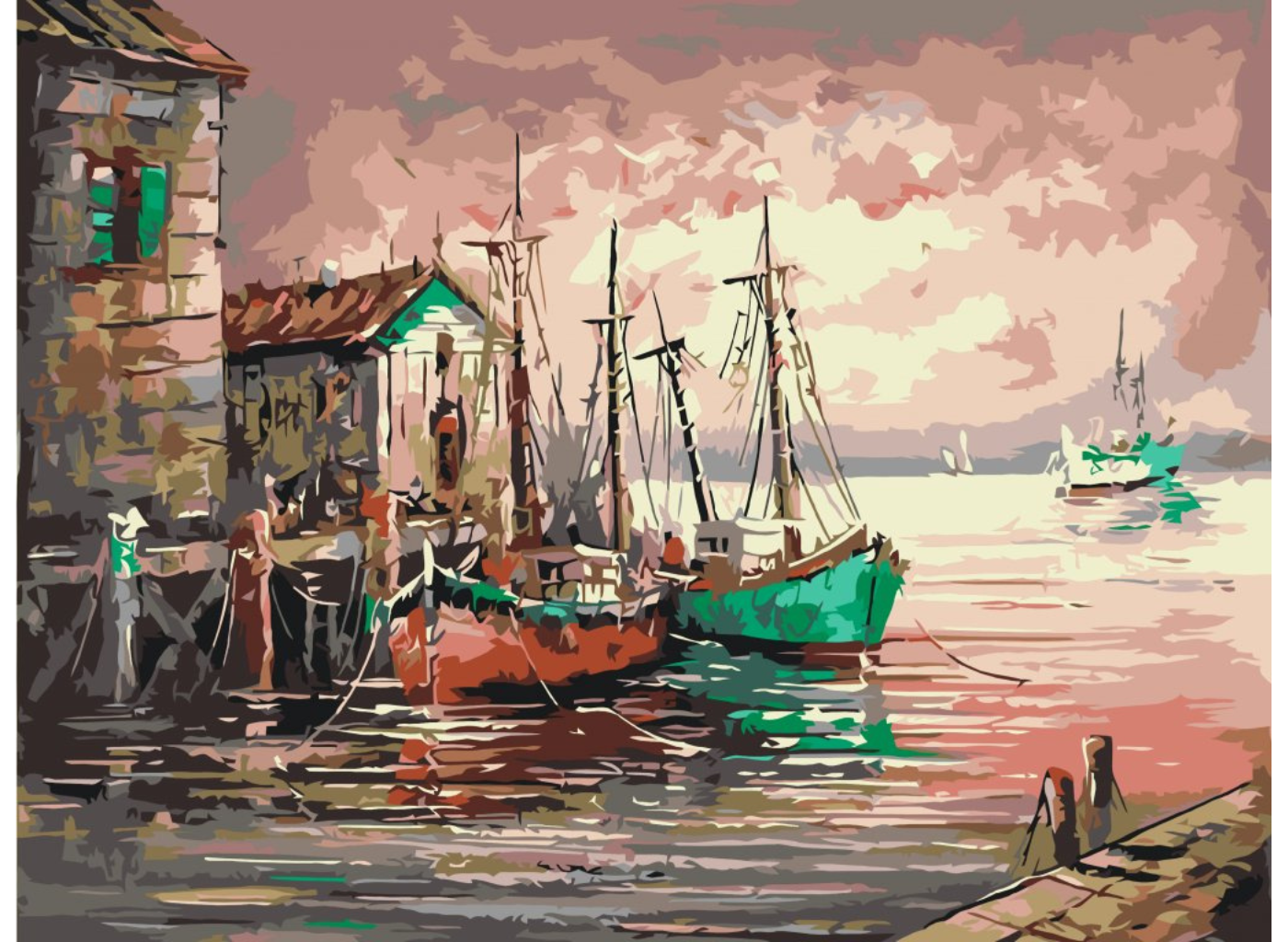 MALUJEŠ Malování podle čísel - LODĚ VE STARÉM PŘÍSTAVIŠTI Rozměr: 80x100 cm, Rámování: vypnuté plátno na rám