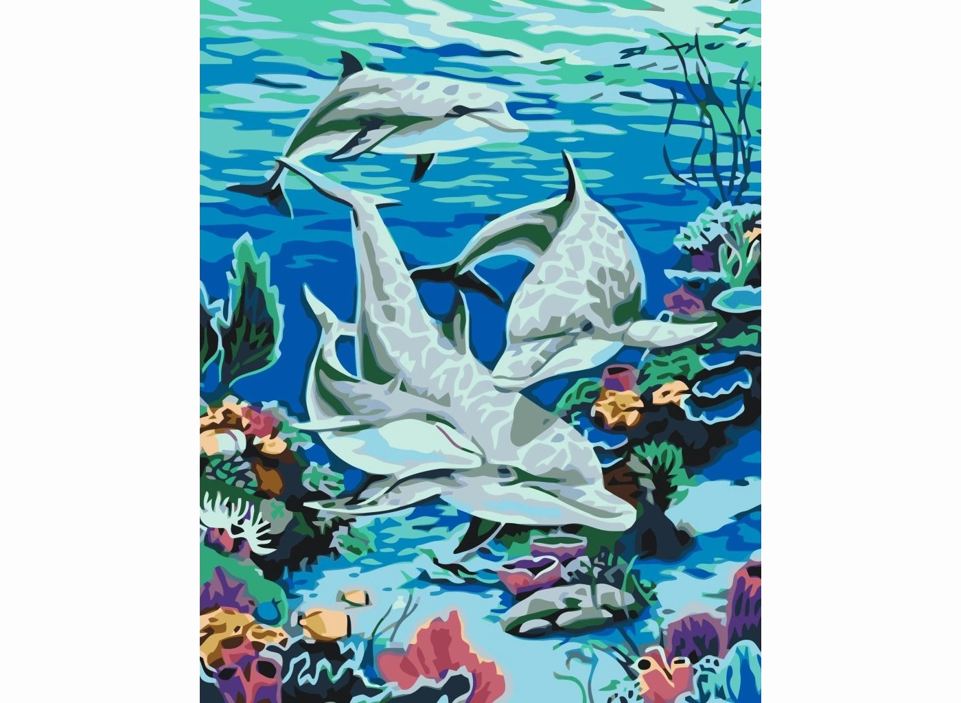 MALUJEŠ Malování podle čísel - DELFÍNI V MOŘI Rozměr: 80x100 cm, Rámování: bez rámu a bez vypnutí plátna