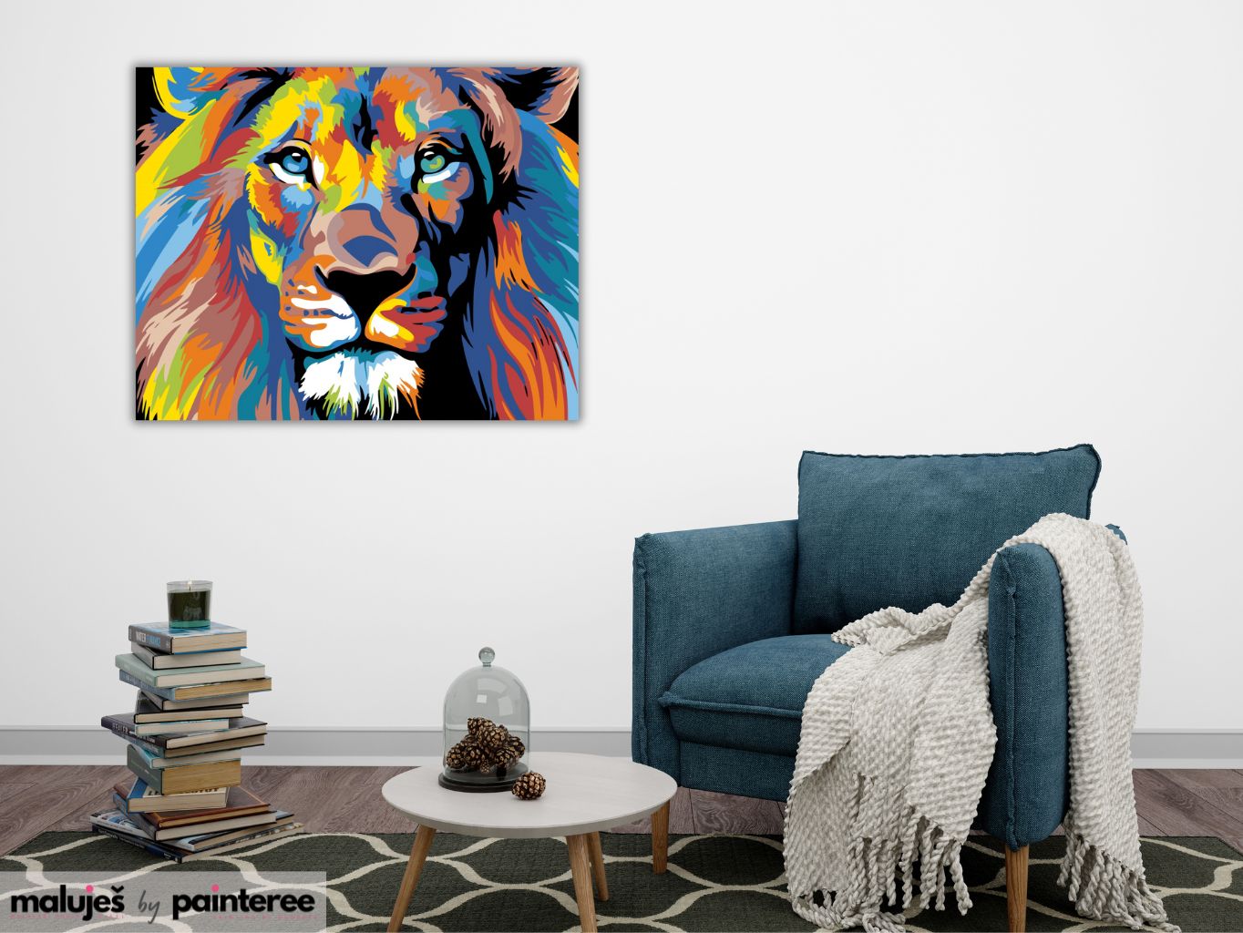MALUJEŠ Malování podle čísel - BAREVNÝ LEV II Rozměr: 80x100 cm, Rámování: bez rámu a bez vypnutí plátna