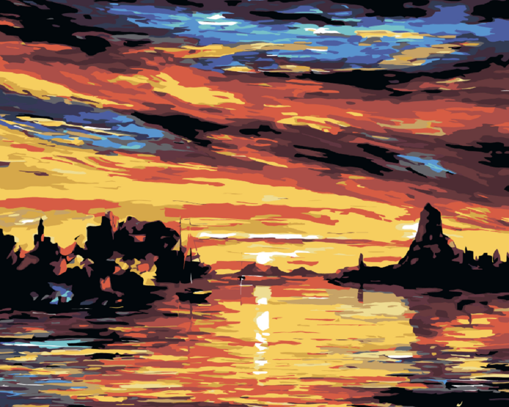 MALUJEŠ Malování podle čísel - NÁDHERNÁ ZÁTOKA PŘI ZÁPADU Rozměr: 80x100 cm, Rámování: vypnuté plátno na rám
