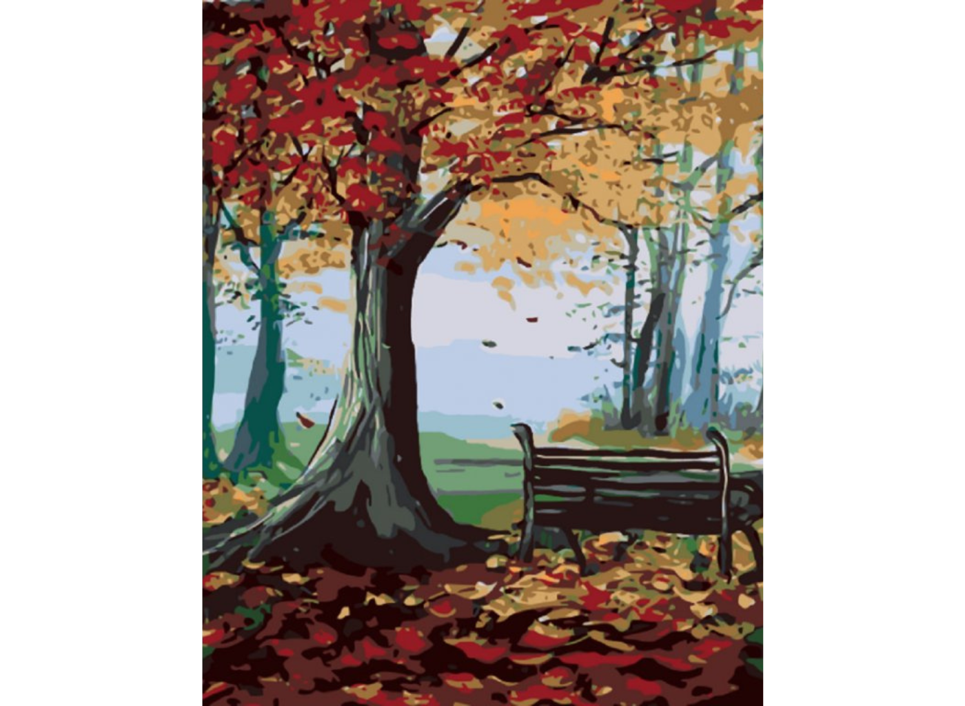 MALUJEŠ Malování podle čísel - LAVIČKA A PODZIMNÍ STROM Rozměr: 30x40 cm, Rámování: bez rámu a bez vypnutí plátna