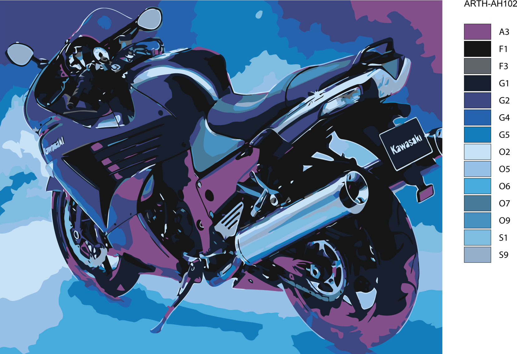 MALUJEŠ Malování podle čísel - KAWASAKI Rozměr: 30x40 cm, Rámování: bez rámu a bez vypnutí plátna