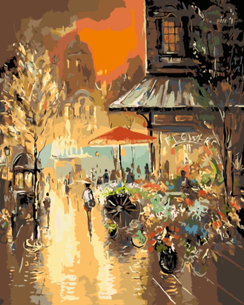MALUJEŠ Malování podle čísel - VEČERNÍ MĚSTEČKO Rozměr: 80x100 cm, Rámování: vypnuté plátno na rám