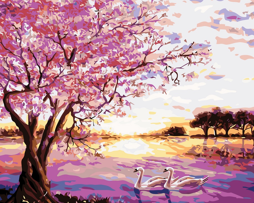 MALUJEŠ Malování podle čísel - LABUTĚ Rozměr: 80x100 cm, Rámování: bez rámu a bez vypnutí plátna