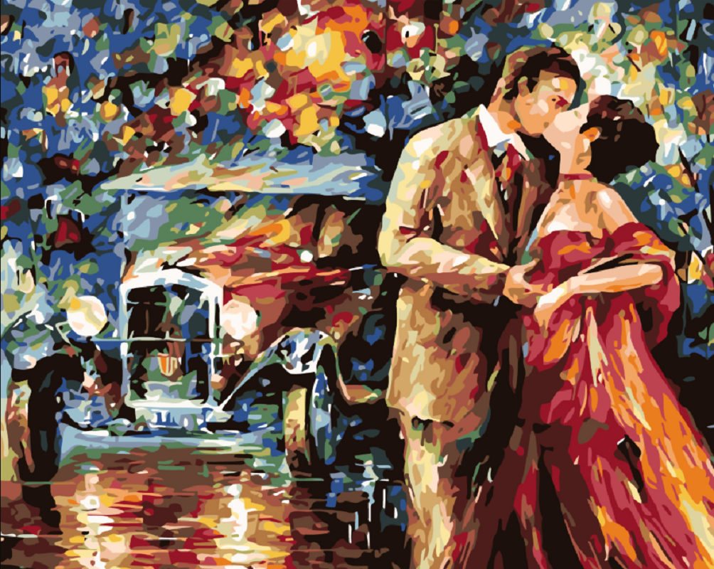 MALUJEŠ Malování podle čísel - POLIBEK PŘED AUTEM Rozměr: 80x100 cm, Rámování: vypnuté plátno na rám
