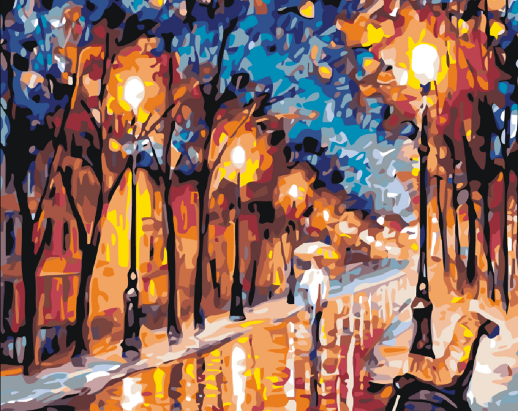MALUJEŠ Malování podle čísel - VEČERNÍ ULICE Rozměr: 80x100 cm, Rámování: bez rámu a bez vypnutí plátna
