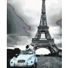 Malování podle čísel - EIFFELOVKA S MODRÝM AUTEM (Rozměr 60x80 cm, Rámování vypnuté plátno na rám)