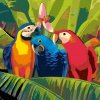 Malování podle čísel - PAPOUŠCI NA PALMĚ (Rozměr 50X50 cm, Rámování vypnuté plátno na rám)