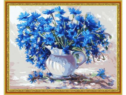 Diamantové maľovanie - Modré kvety nevädze