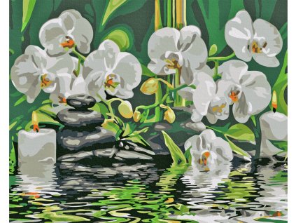 Diamantové maľovanie - Kamienky a biele orchidey