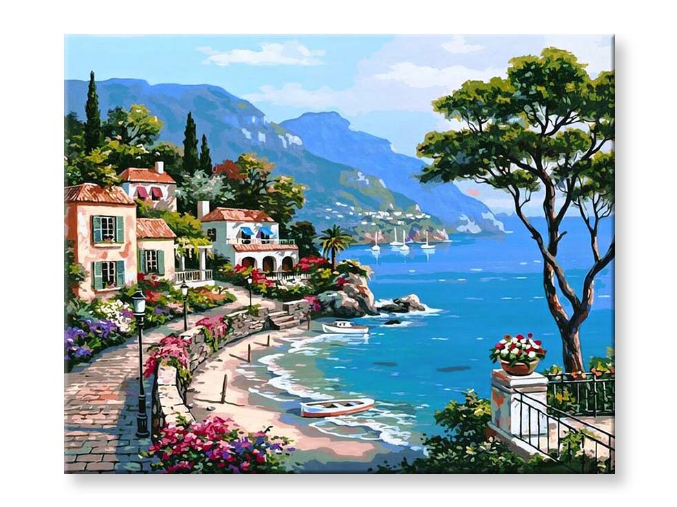 Maľovanie podľa čísel - Domy a more