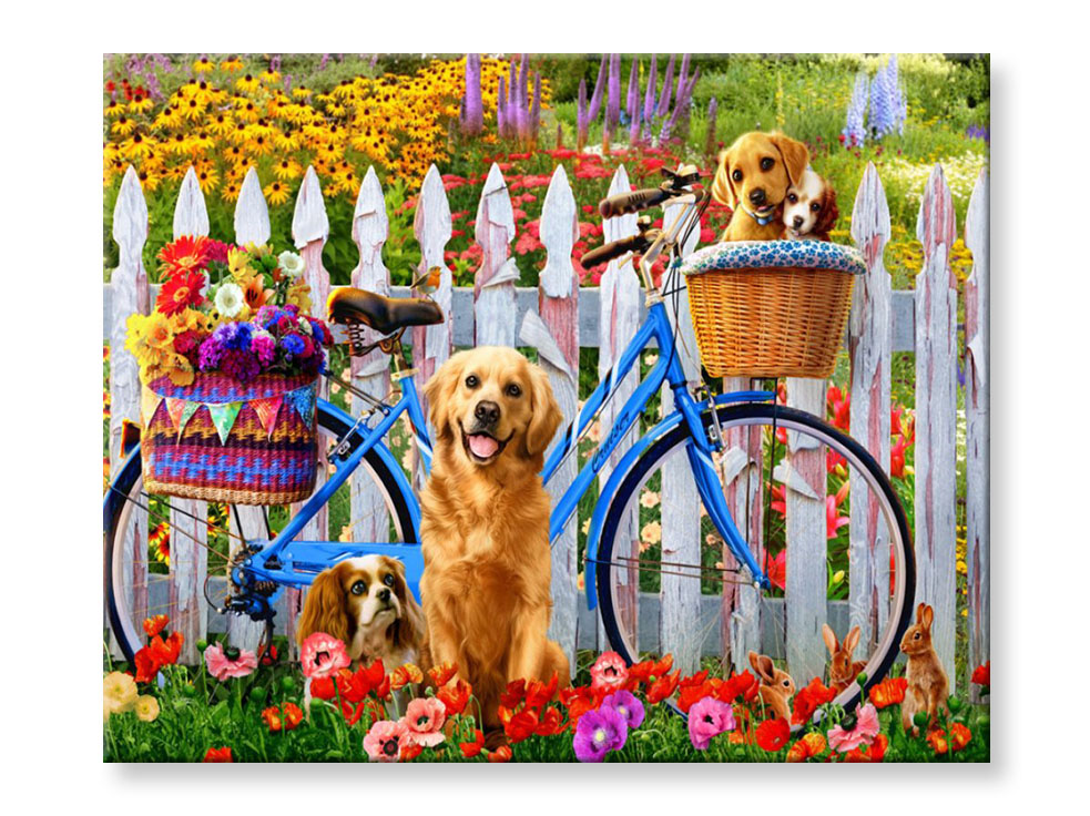 Maľovanie podľa čísel - Psy a bicykel