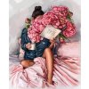 Diamantové maľovanie - Žena s knihou a kvetom pivonky