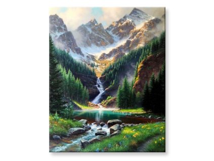 Malování podle čísel - Horská tůň s vodopádem