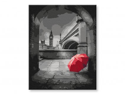 Červený deštník pod Big Benem