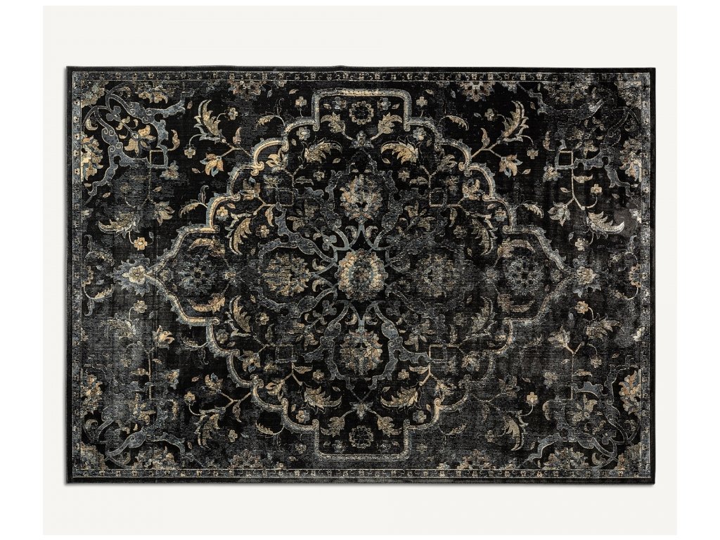 Velký černo šedý koberec Angela 240x340cm s vintage zámeckým vzorem hnědé a béžové barvy