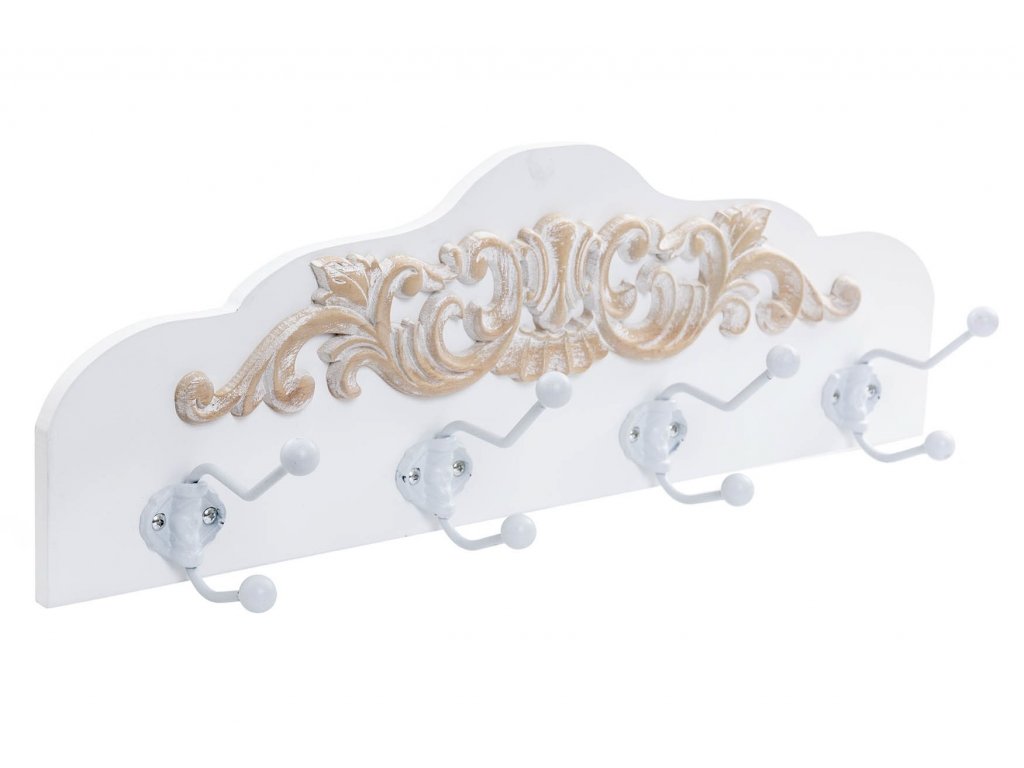 Stylový nástěnný věšák Vintage White Dekor 60cm dřevěný