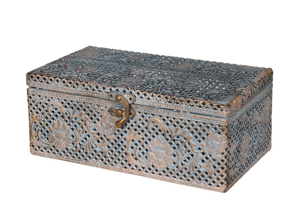 Stylová vintage krabička Filigree 21cm kovová