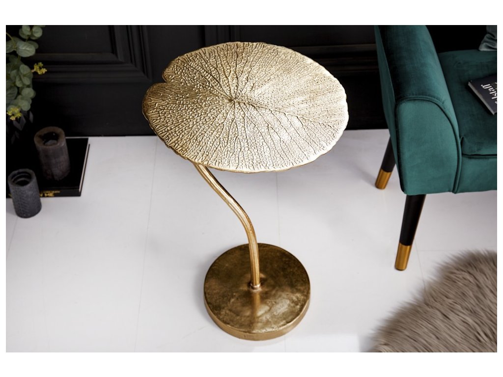Designový příruční stolek leaf 40cm zlatý