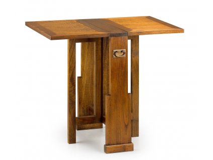 Masivní rozkládací příruční stolek z exotického dřeva v medově hnědé barvě