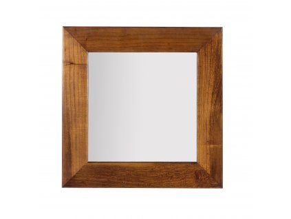 Dřevěné čtvercové zrcadlo v teplé dubové barvě z masivu s jedinečnou kresbou dřeva