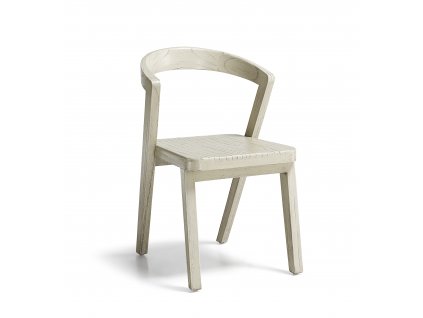 Krásná designová bílá retro židle z masivu dřeva Mindi.