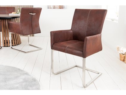 Designová retro židle s područkami Samson káva