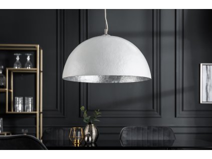 Moderní závěsná lampa lampa Glow 50cm bílo stříbrná