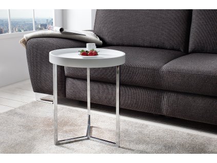 Stylový příruční stolek Modul 40cm bílá stříbrná