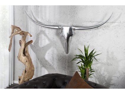 Extravagantní dekorační lebka Bull 125cm stříbrná