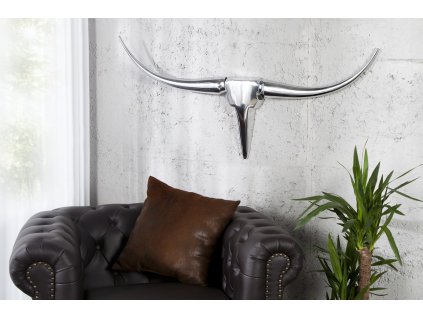 Extravagantní dekorační lebka Bull 99cm stříbrná