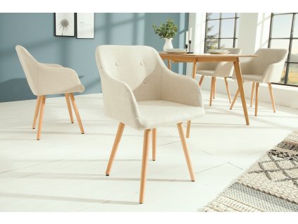Designová retro židle s područkami Scandinavia drukovaná tmavě béžová